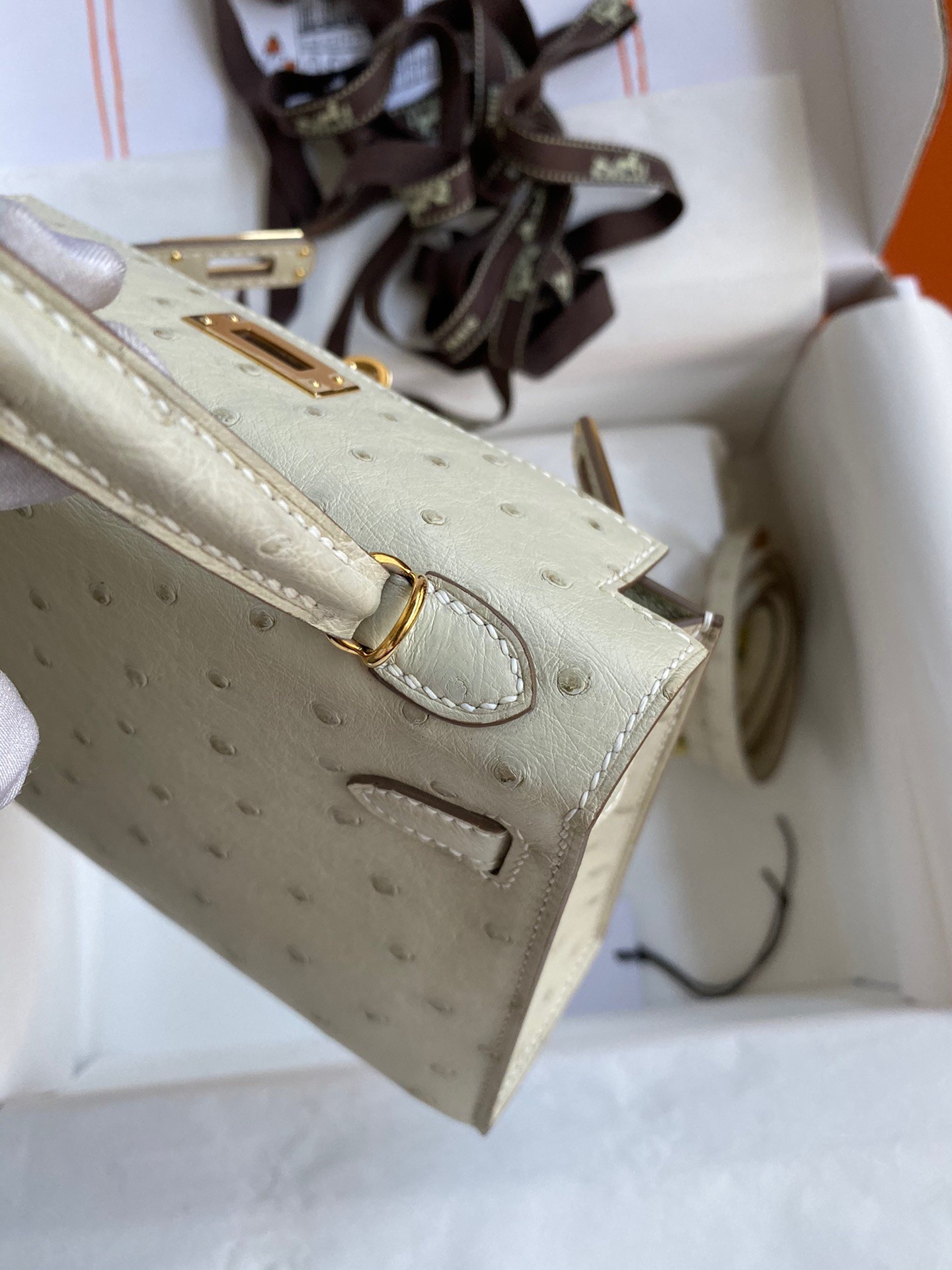 Hermes Kelly Mini II Sellier Handmade Bag In Beton Ostrich Leather