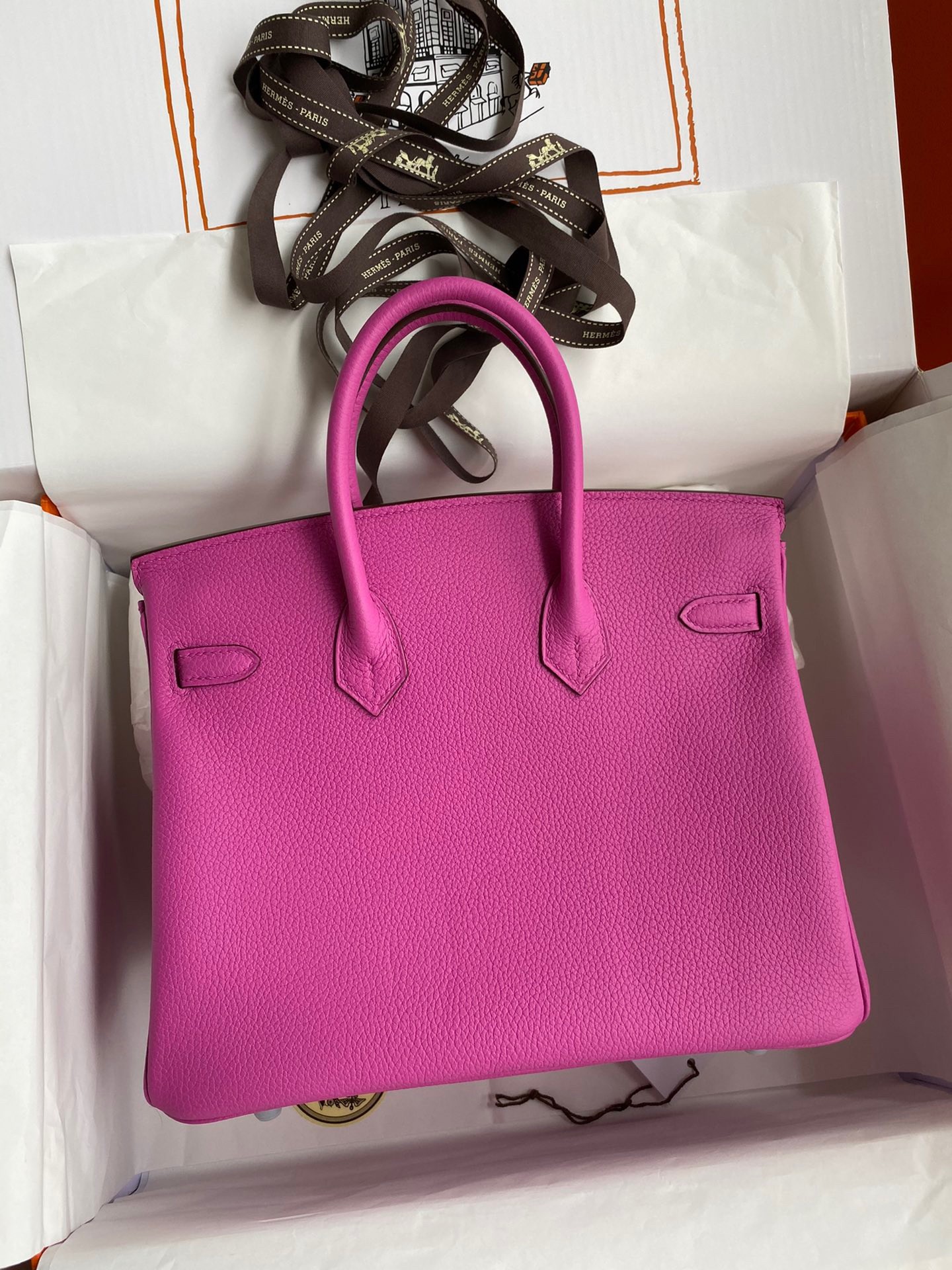 Hermes Birkin 25 Retourne Handmade Bag In Magnolia Clemence Leather