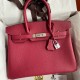 Hermes Birkin 30 Retourne Handmade Bag In Rouge Grenat Clemence Leather