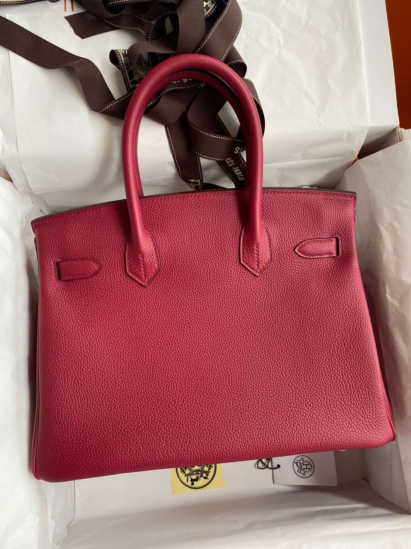 Hermes Birkin 30 Retourne Handmade Bag In Rouge Grenat Clemence Leather