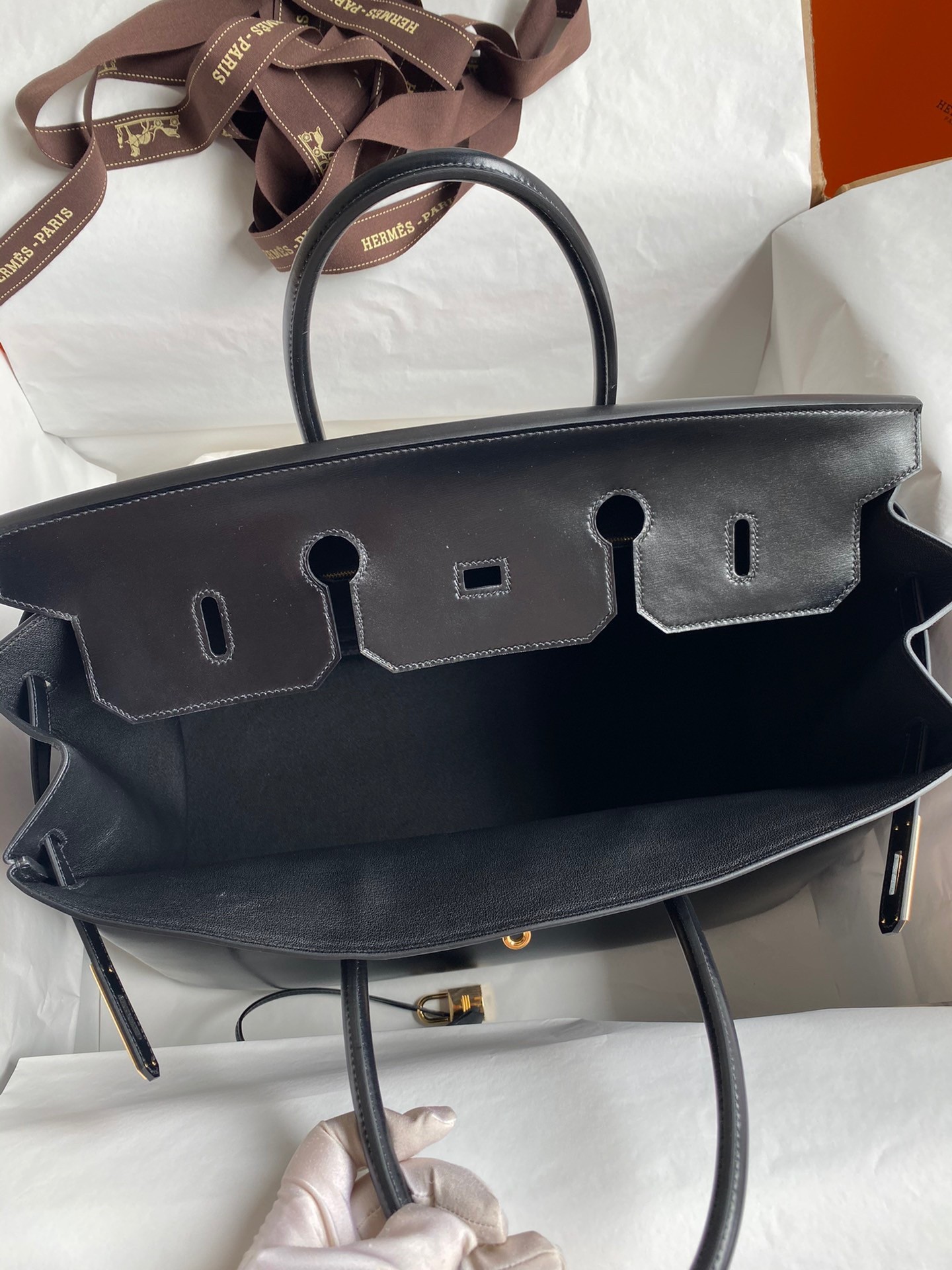 Hermes Birkin 40 Retourne Handmade Bag In Black Box Calfskin