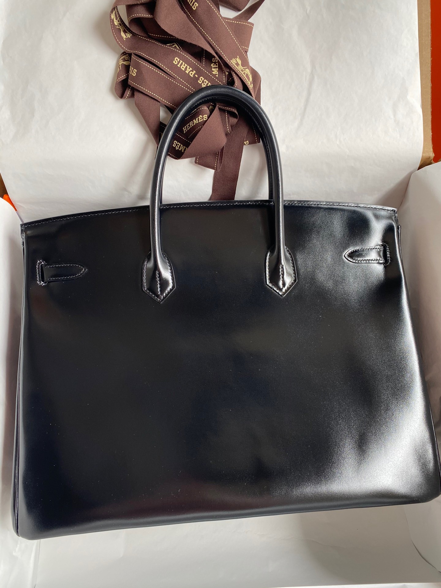 Hermes Birkin 40 Retourne Handmade Bag In Black Box Calfskin