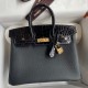 Hermes Touch Birkin 25 Bag in Black Togo and Shiny Alligator Leather