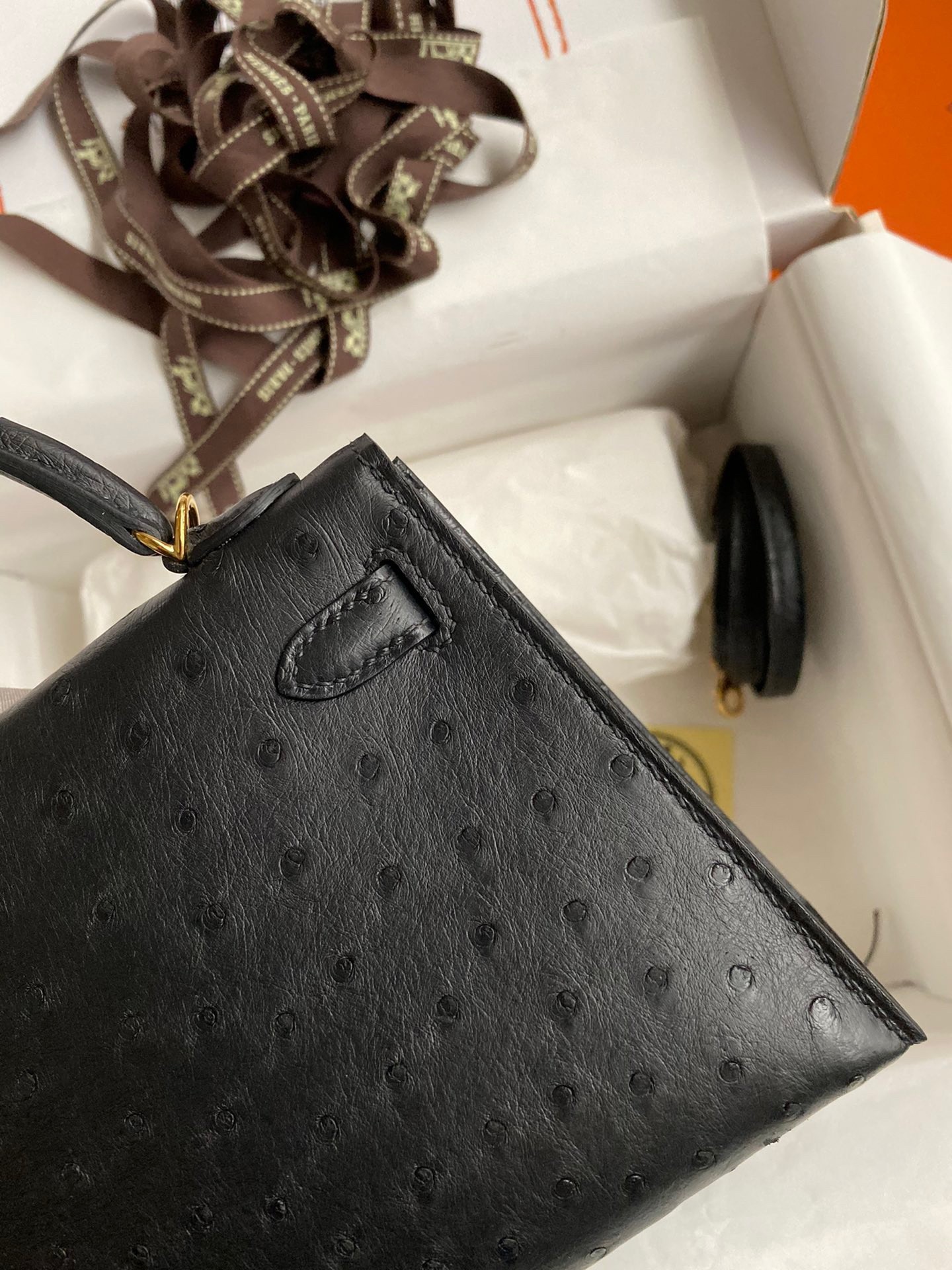 Hermes Kelly Mini II Sellier Handmade Bag In Black Ostrich Leather