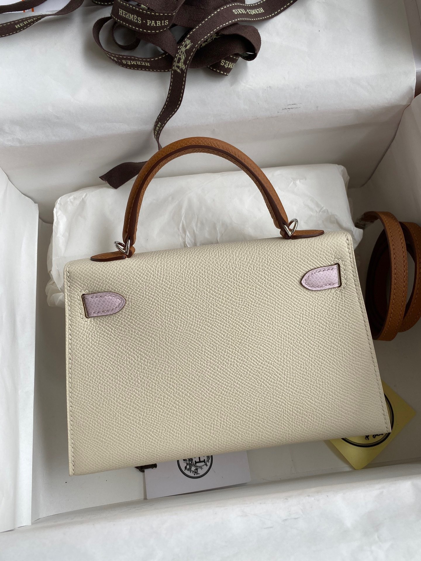 Hermes HSS Kelly Mini II Sellier Tri-color Bag In Craie/Pink/Gold Epsom Calfskin