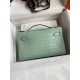 Hermes Kelly Pochette Handmade Bag In Vert D'eau Matte Alligator Leather