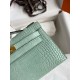 Hermes Kelly Pochette Handmade Bag In Vert D'eau Matte Alligator Leather