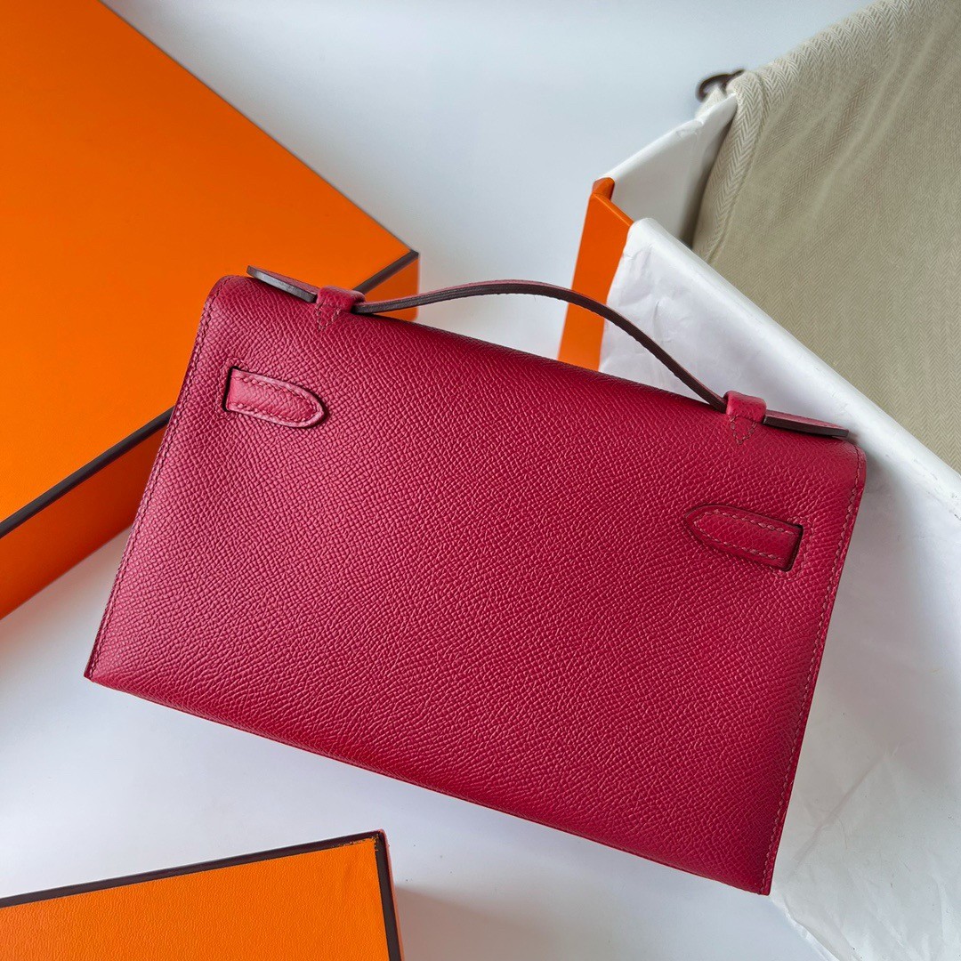 Hermes Kelly Pochette Handmade Bag In Rouge Grenat Epsom Calfskin