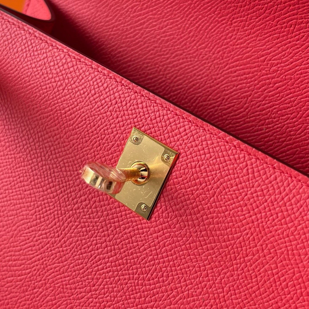 Hermes Kelly Pochette Handmade Bag In Rose Japour Epsom Calfskin