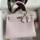 Hermes Kelly Retourne 25 Handmade Bag In Mauve Pale Swift Calfskin