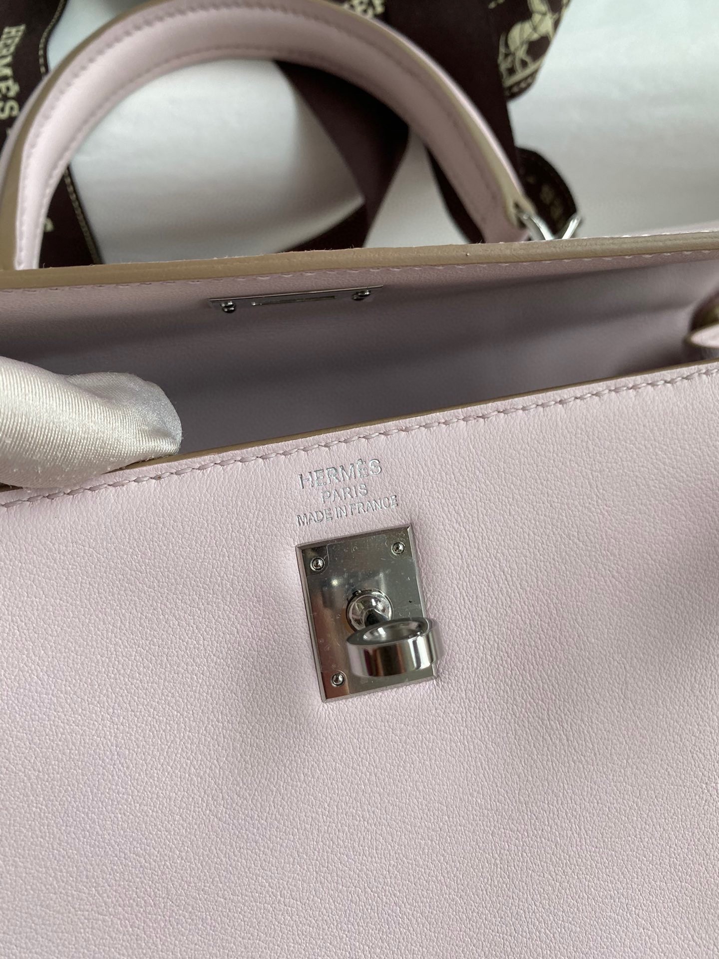 Hermes Kelly Retourne 25 Handmade Bag In Mauve Pale Swift Calfskin