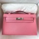 Hermes Kelly Pochette Handmade Bag In Rose Confetti Epsom Calfskin