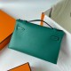 Hermes Kelly Pochette Handmade Bag In Malachite Swift Calfskin