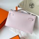 Hermes Kelly Pochette Handmade Bag In Mauve Pale Swift Calfskin