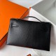 Hermes Kelly Pochette Handmade Bag In Black Chevre Mysore Leather