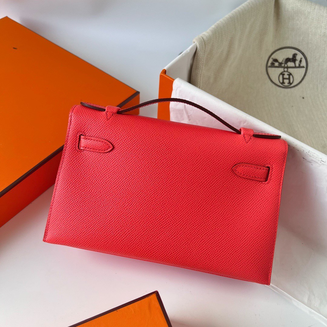 Hermes Kelly Pochette Handmade Bag In Rose Texas Epsom Calfskin