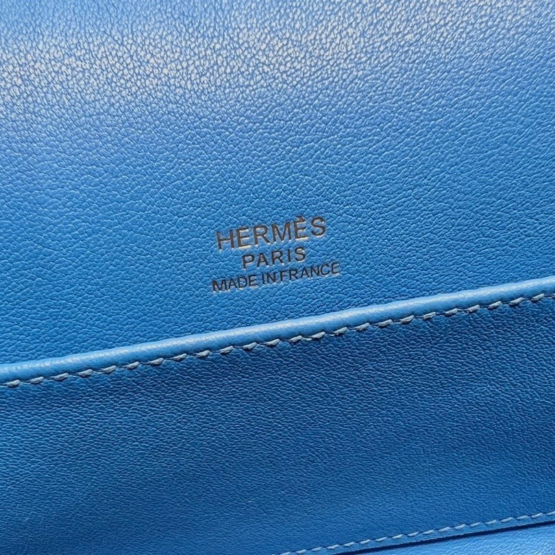 Hermes Kelly Pochette Handmade Bag In Blue Frida Swift Calfskin