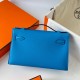 Hermes Kelly Pochette Handmade Bag In Blue Frida Swift Calfskin