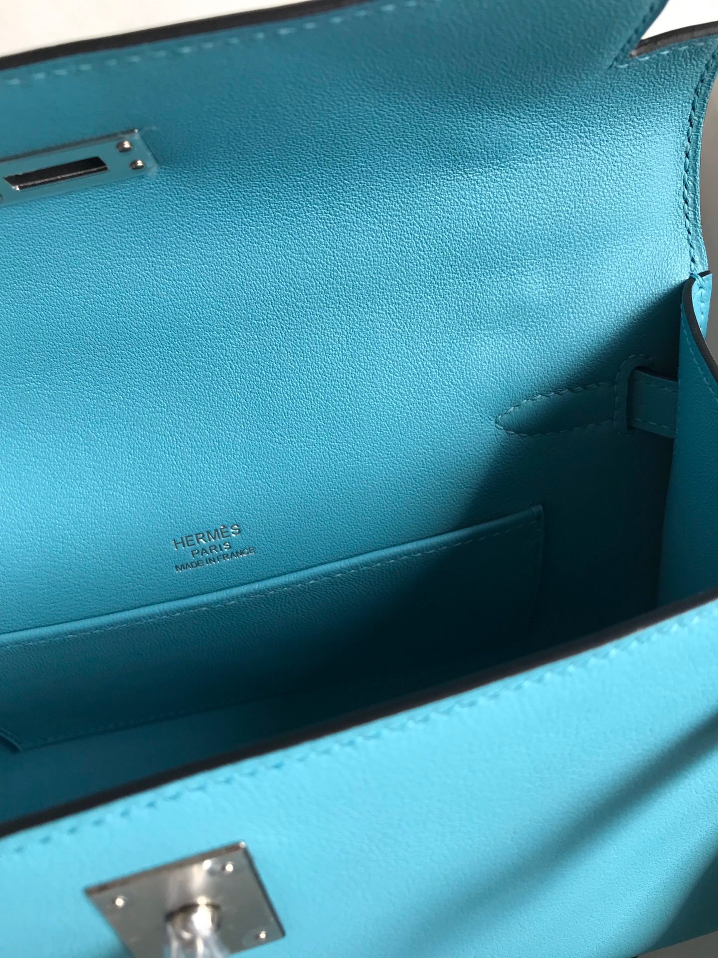 Hermes Kelly Pochette Handmade Bag In Blue du Nord Swift Calfskin