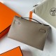 Hermes Kelly Pochette Handmade Bag In Taupe Swift Calfskin