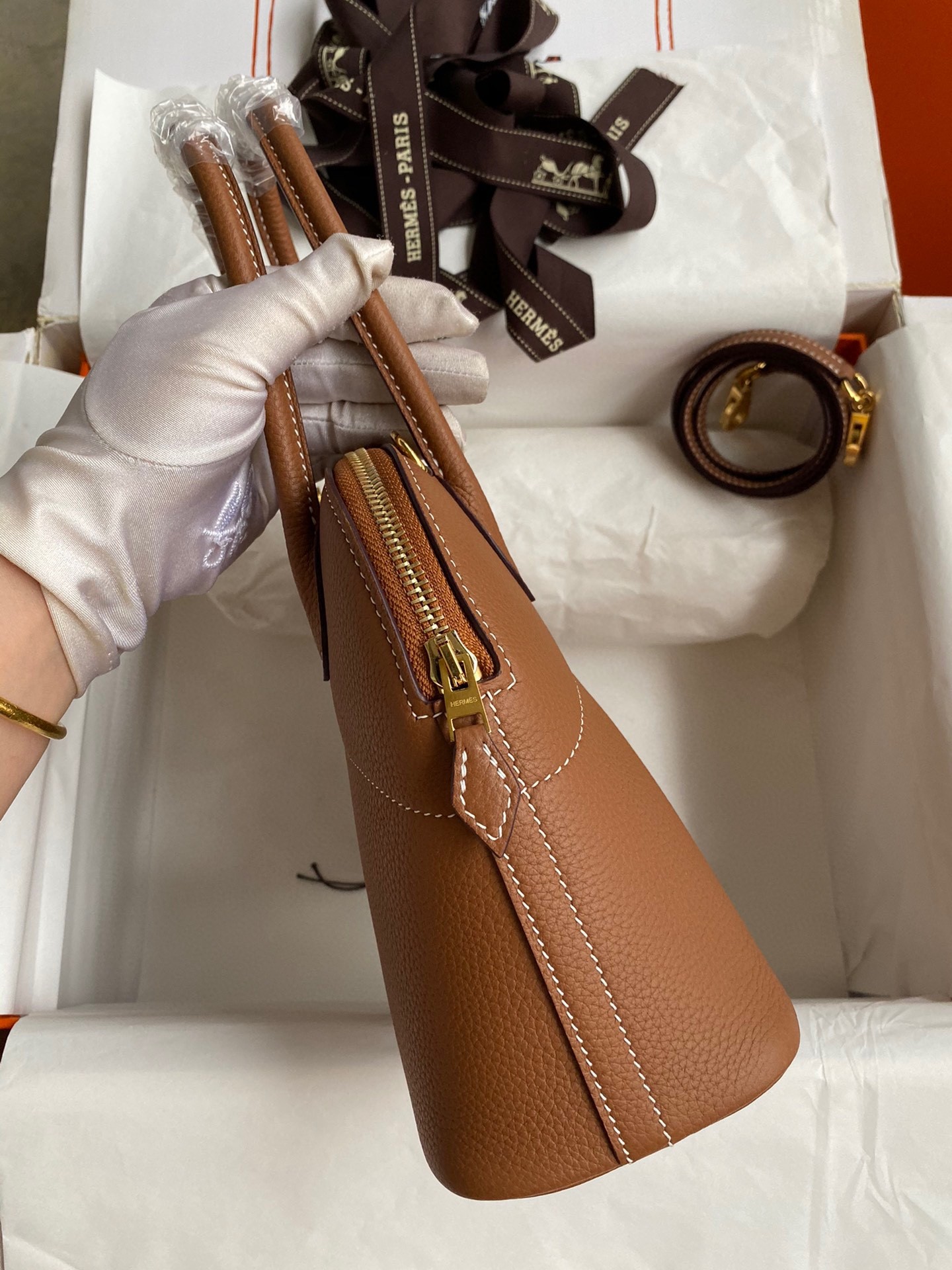 Hermes Bolide 1923 27 Handmade Bag In Gold Clemence Calfskin