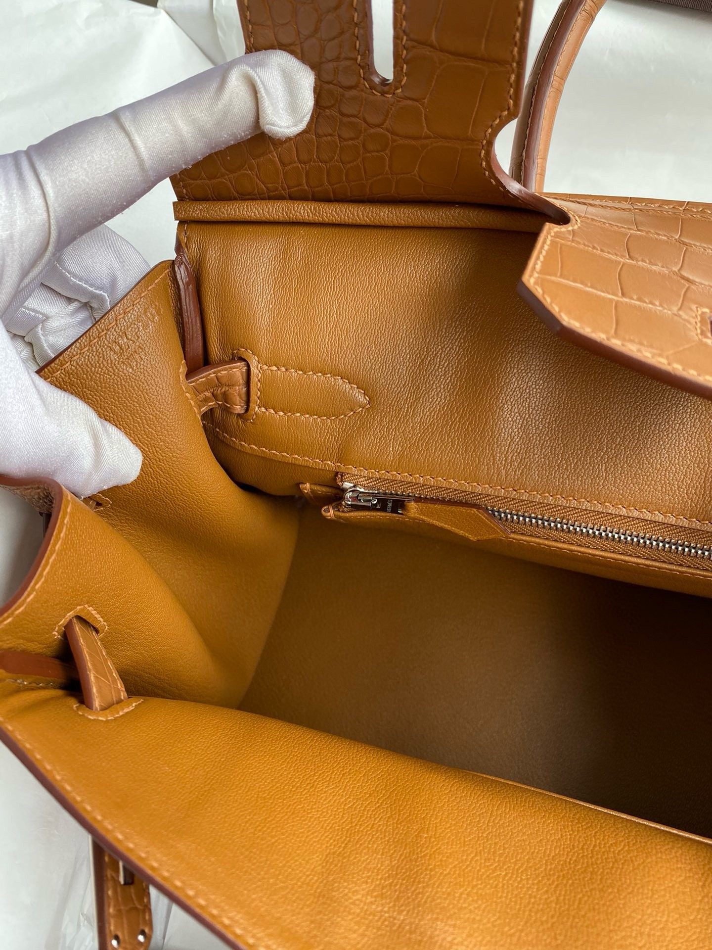 Hermes Touch Birkin 30 Bag in Gold Clemence and Matte Alligator Leather