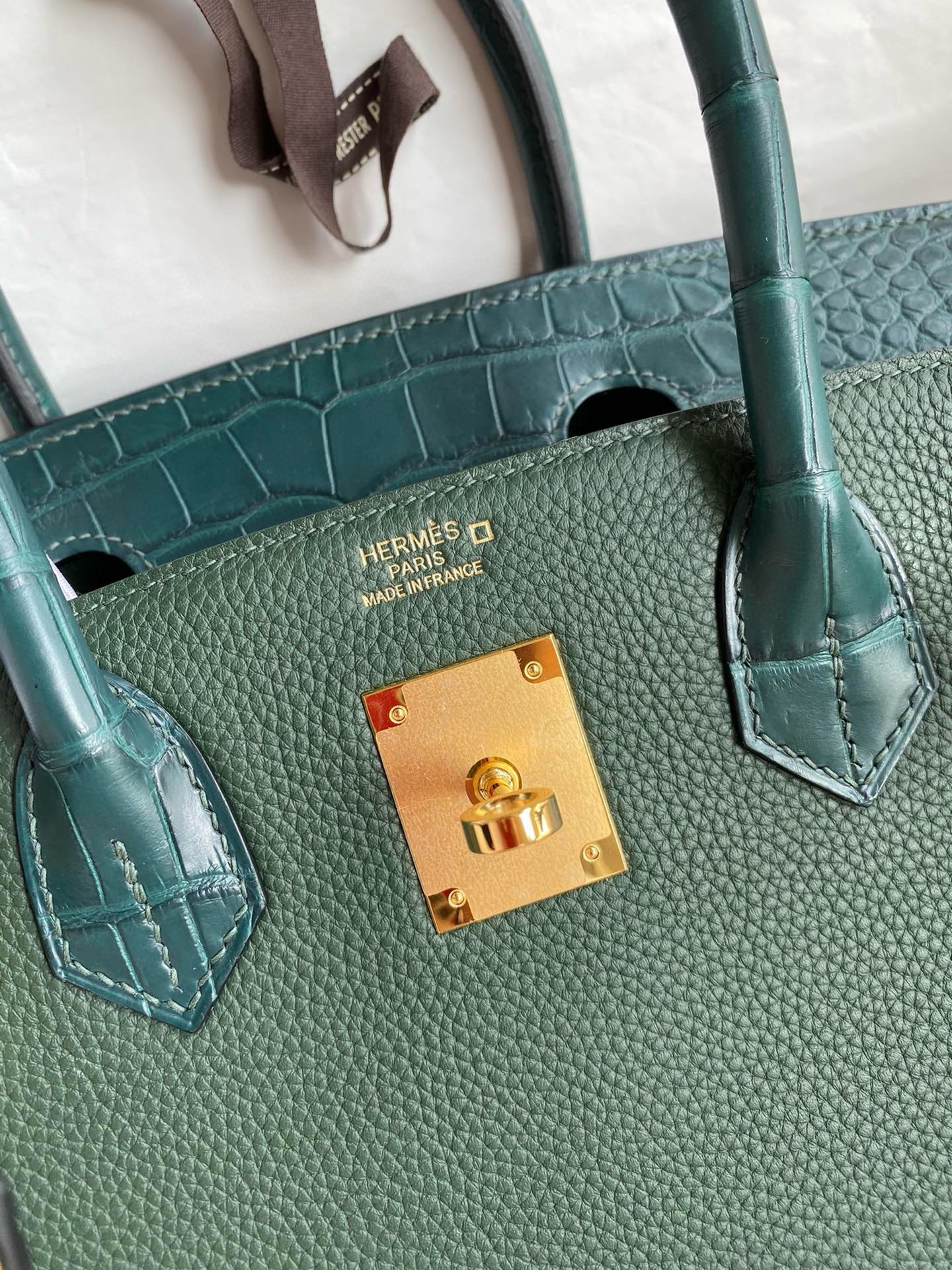 Hermes Touch Birkin 30 Bag in Green Clemence and Matte Alligator Leather