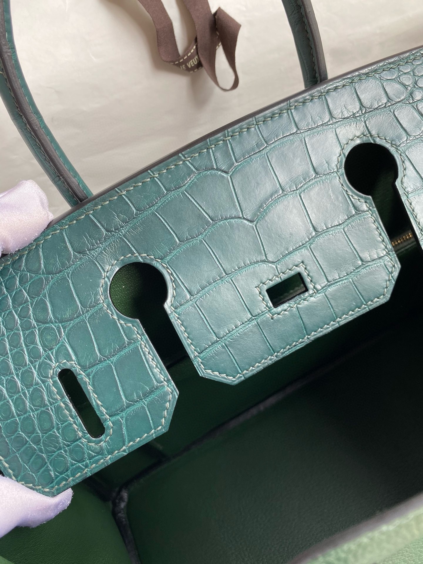 Hermes Touch Birkin 30 Bag in Green Clemence and Matte Alligator Leather