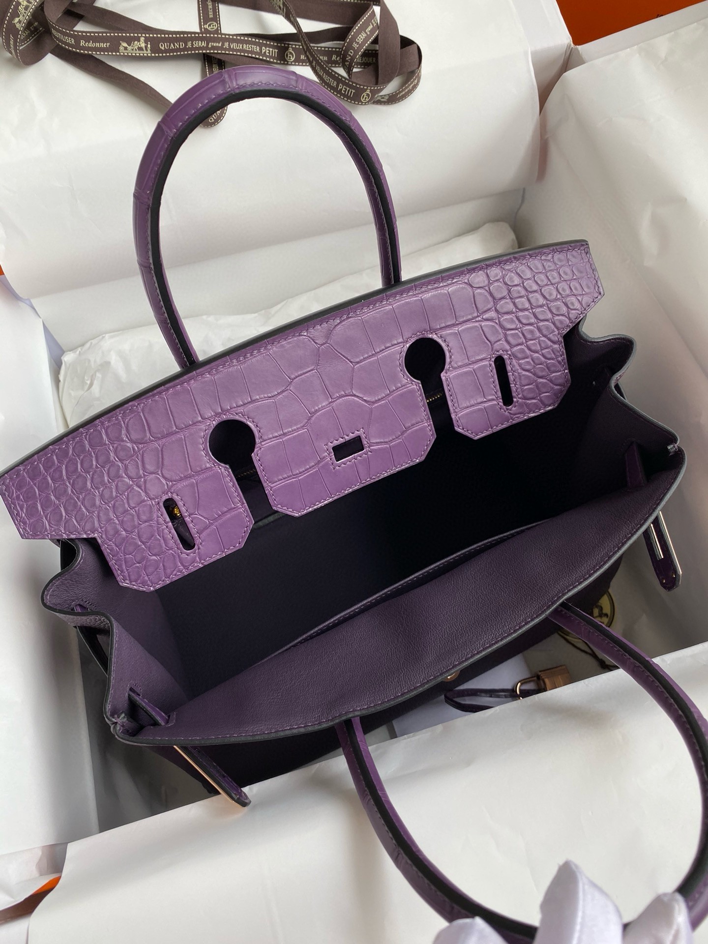 Hermes Touch Birkin 30 Bag in Raisin Clemence and Matte Alligator Leather