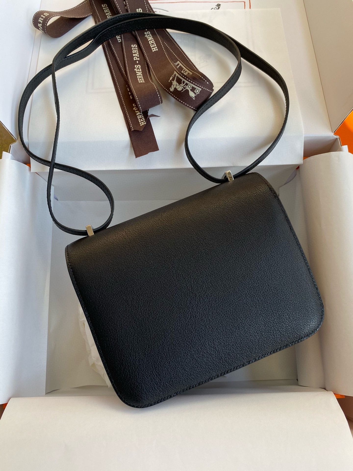 Hermes Constance Enamel 18 Handmade Bag In Black Swift Calfskin