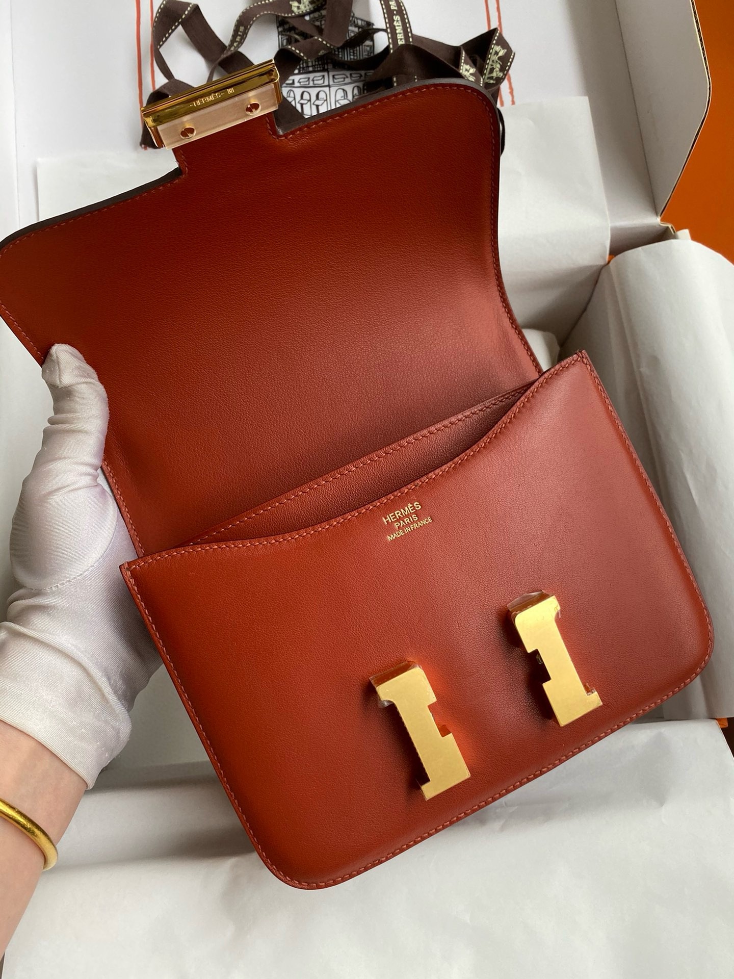 Hermes Constance 18 Handmade Bag In Sienna Swift Calfskin