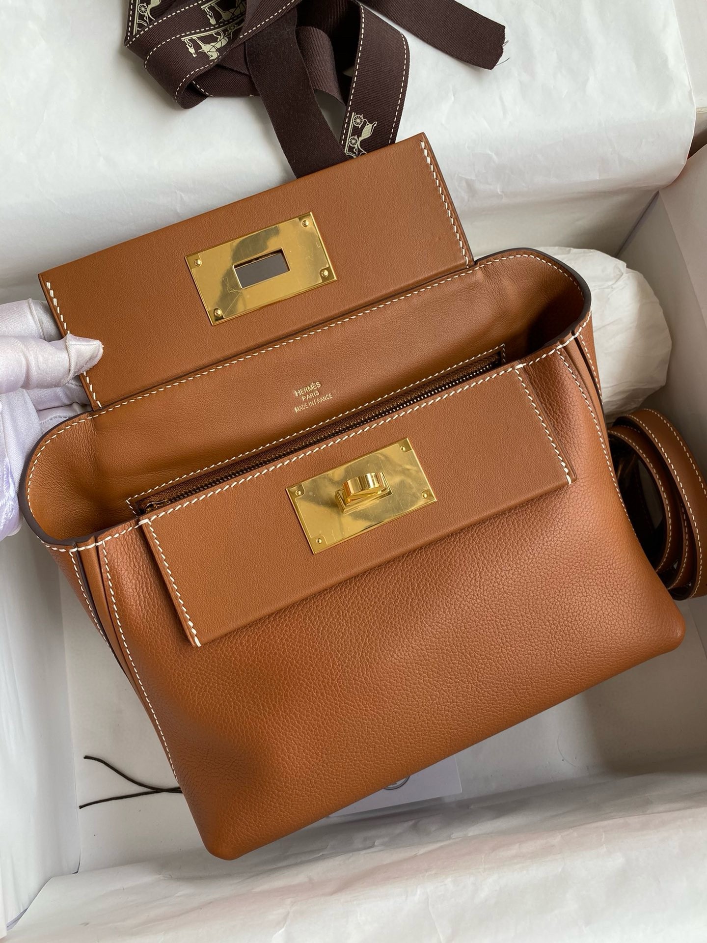 Hermes 24/24 Mini 21 Handmade Bag in Gold Evercolor Leather