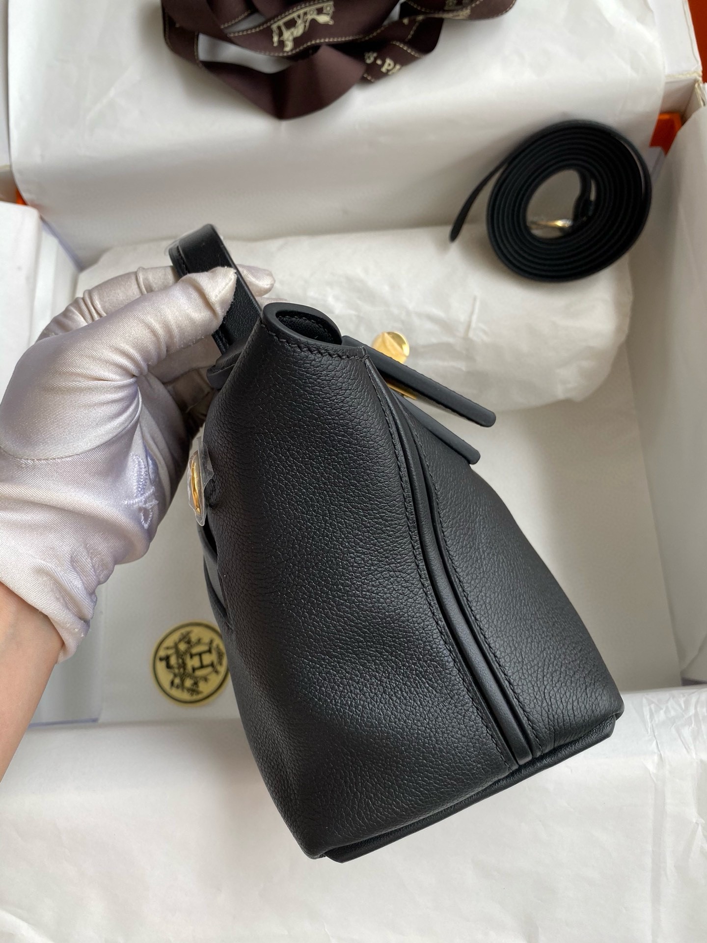 Hermes 24/24 Mini 21 Handmade Bag in Black Evercolor Leather