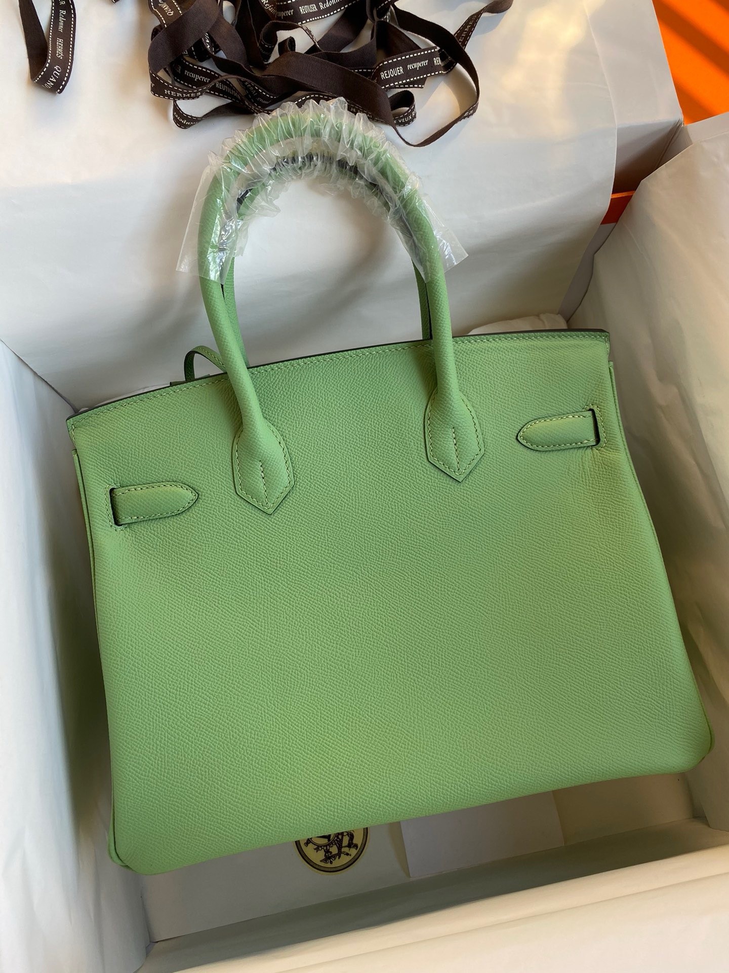 Hermes Birkin 30 Retourne Handmade Bag In Vert Cypres Epsom Calfskin