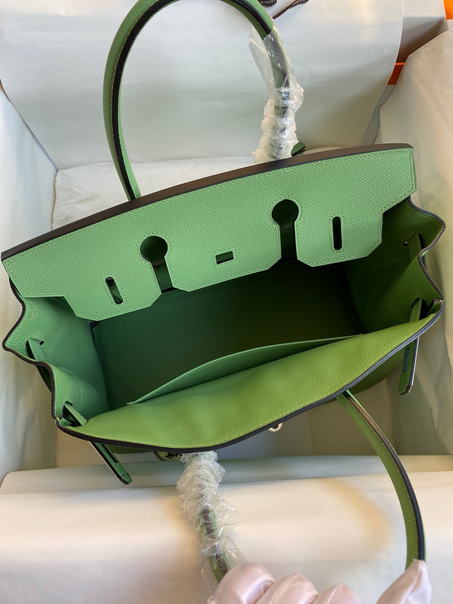 Hermes Birkin 30 Retourne Handmade Bag In Vert Cypres Epsom Calfskin