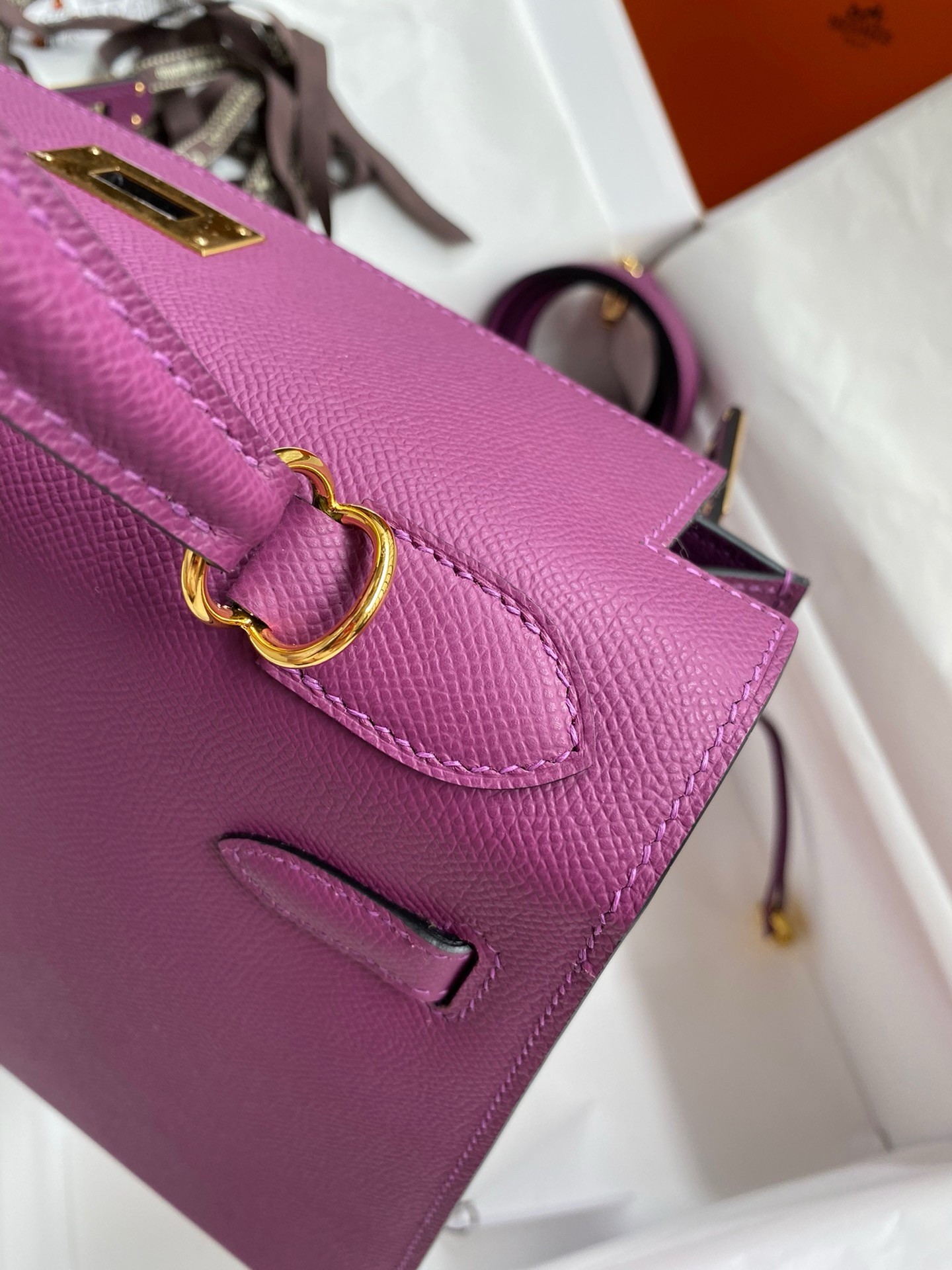 Hermes Kelly Sellier 32 Handmade Bag in Anemone Epsom Calfskin