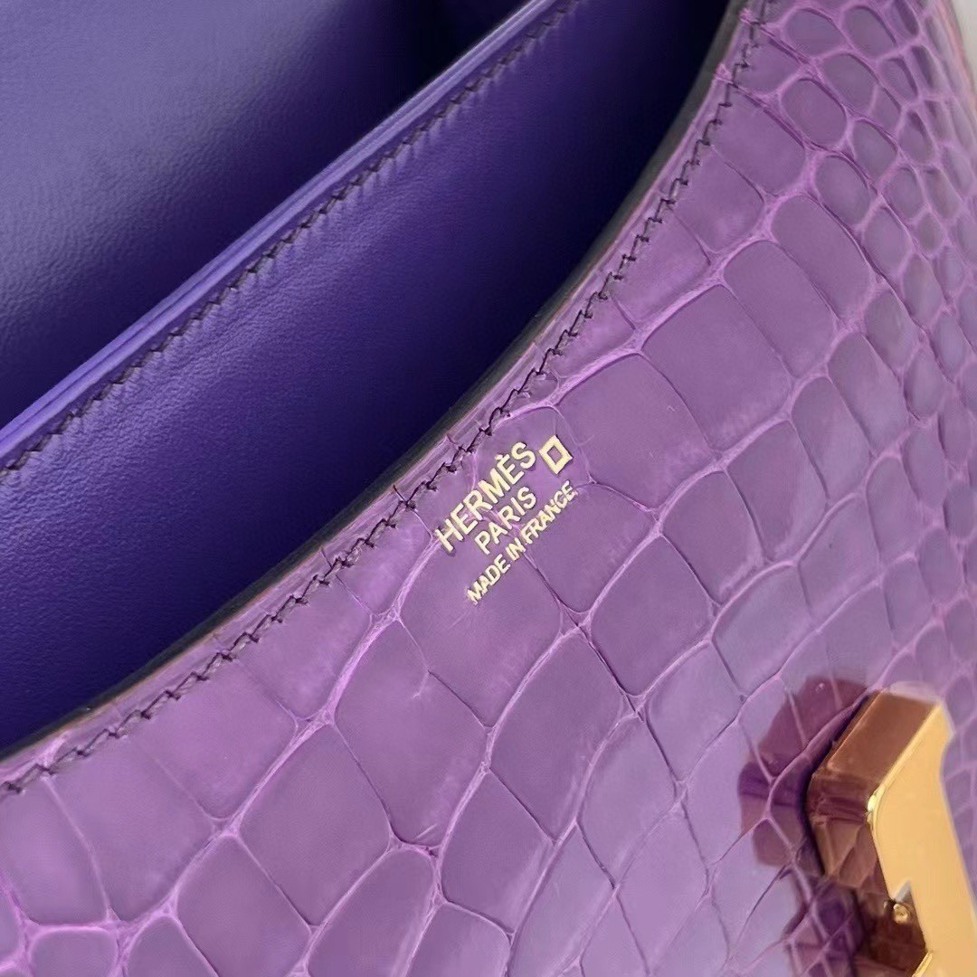 Hermes Constance 18 Handmade Bag In Purple Shiny Alligator Leather