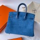 Hermes Birkin 25 Grizzly Bag in Blue Veau Doblis and Swift Leather