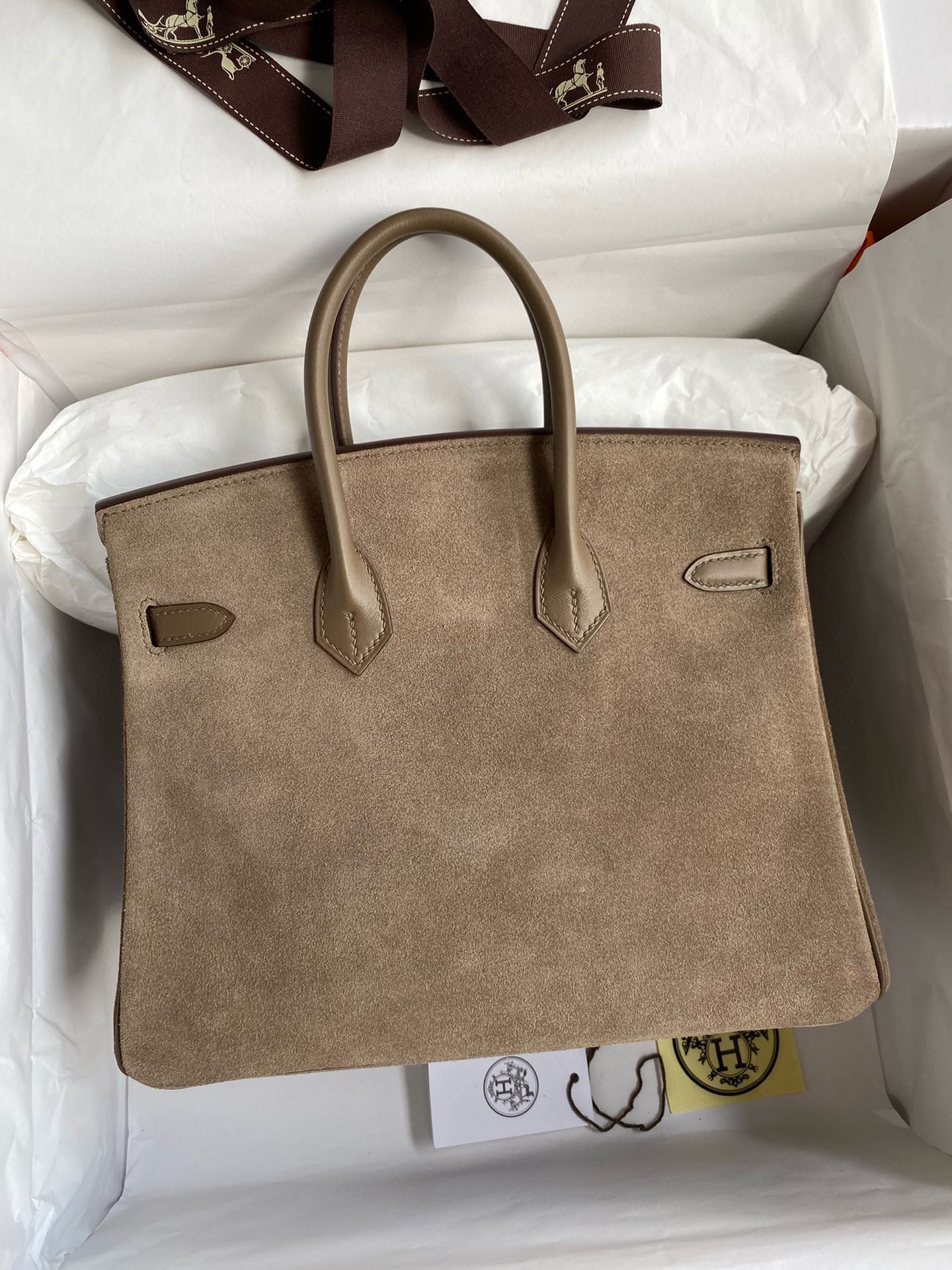 Hermes Birkin 25 Grizzly Bag in Taupe Veau Doblis and Swift Leather