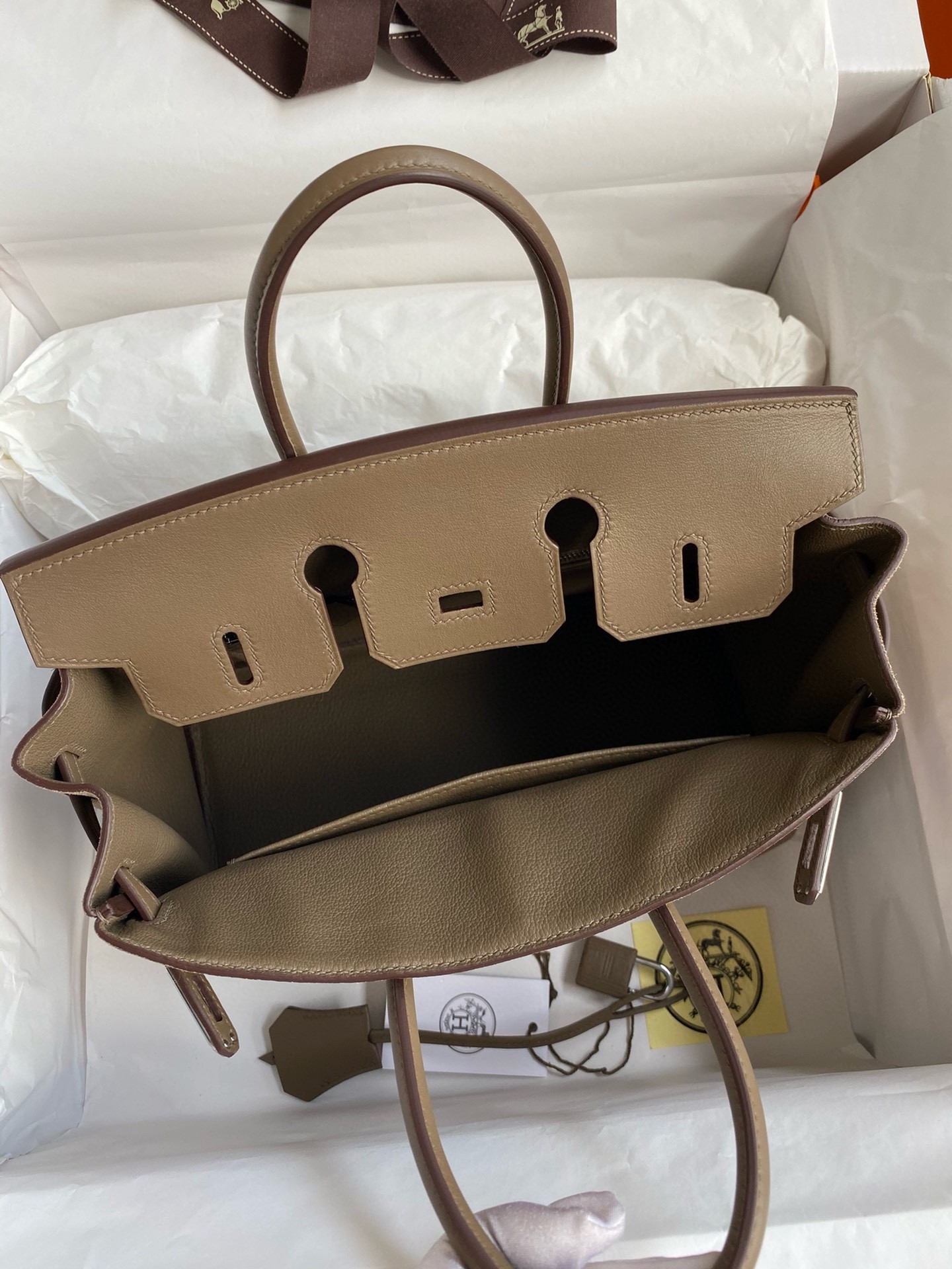 Hermes Birkin 25 Grizzly Bag in Taupe Veau Doblis and Swift Leather