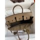 Hermes Birkin 25 Grizzly Bag in Taupe Veau Doblis and Swift Leather