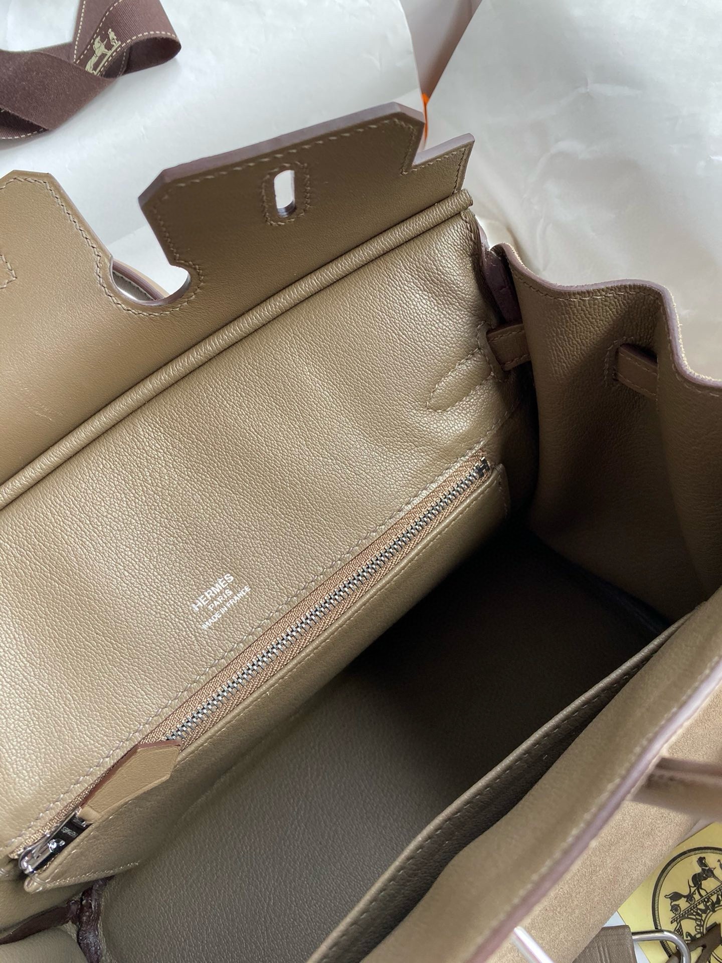 Hermes Birkin 25 Grizzly Bag in Taupe Veau Doblis and Swift Leather