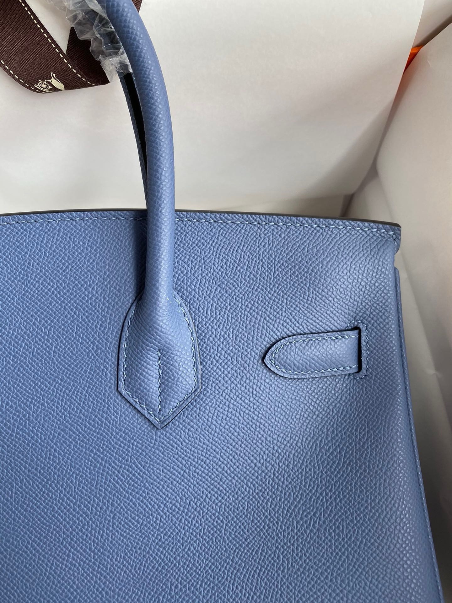 Hermes Birkin 30 Retourne Handmade Bag in Blue Agate Epsom Calfskin