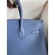 Hermes Birkin 30 Retourne Handmade Bag in Blue Agate Epsom Calfskin