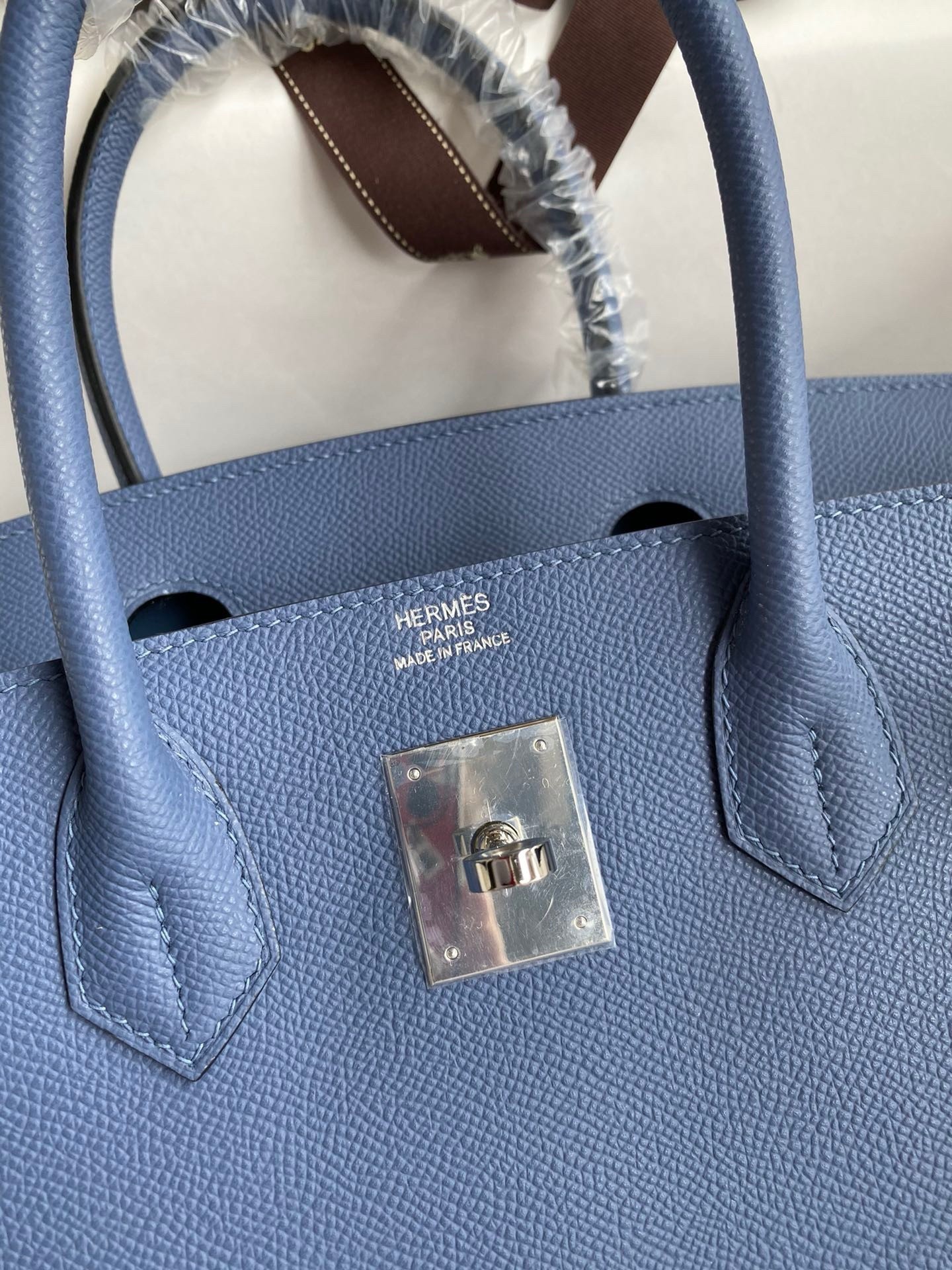 Hermes Birkin 30 Retourne Handmade Bag in Blue Agate Epsom Calfskin