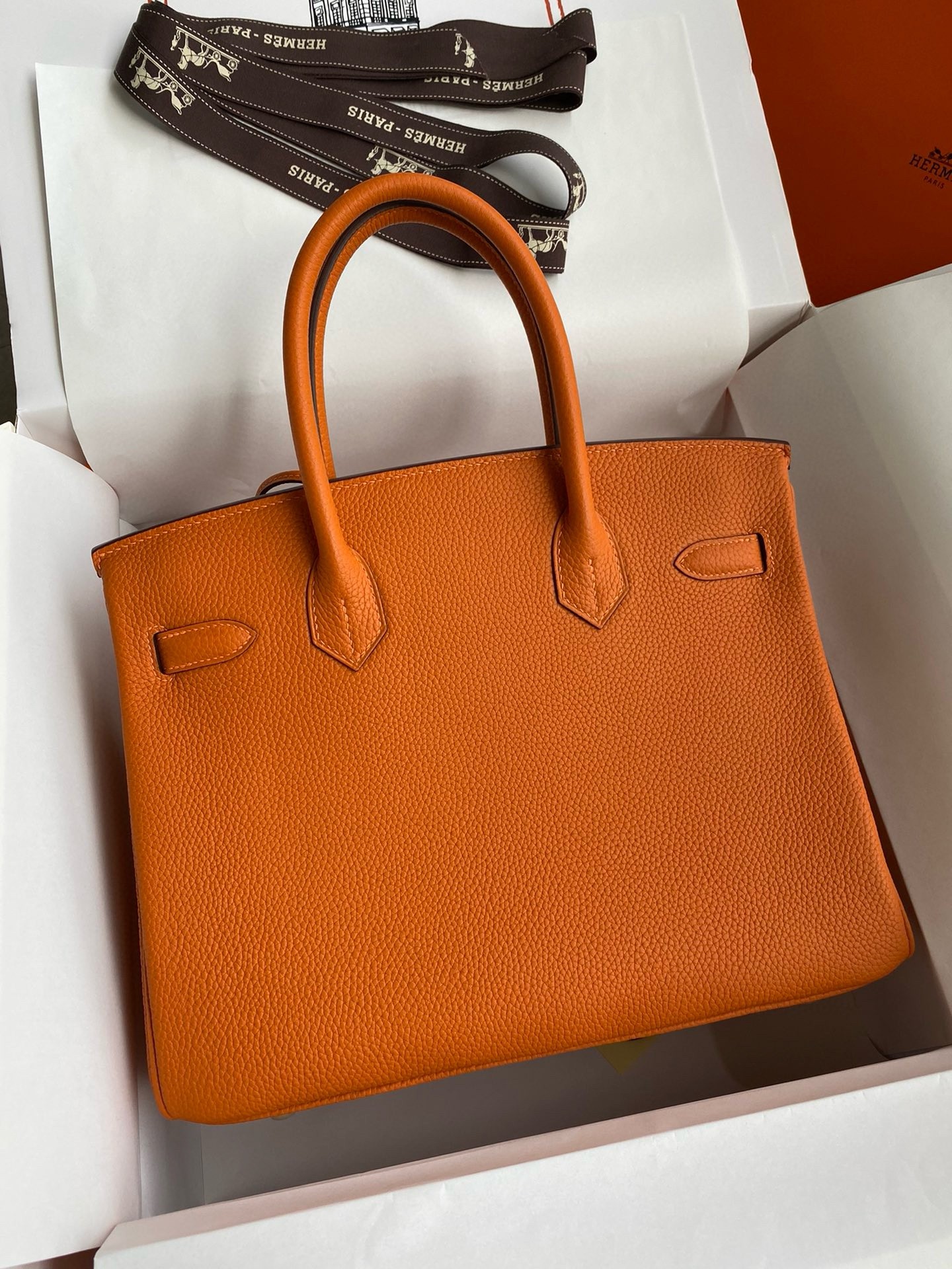 Hermes Birkin 35 Retourne Handmade Bag in Orange Clemence Leather