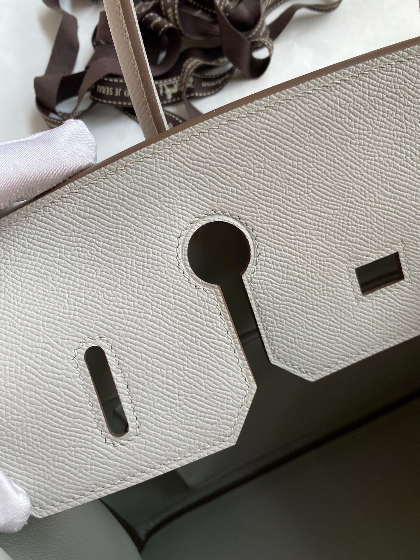 Hermes Birkin 35 Retourne Handmade Bag in Pearl Grey Epsom Calfskin