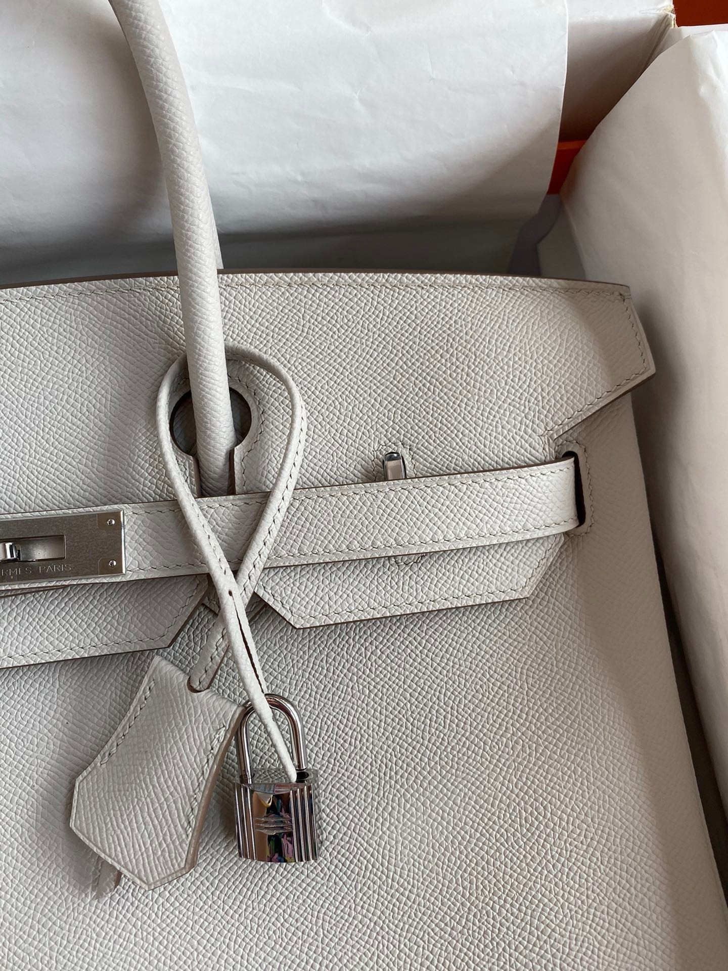 Hermes Birkin 35 Retourne Handmade Bag in Pearl Grey Epsom Calfskin