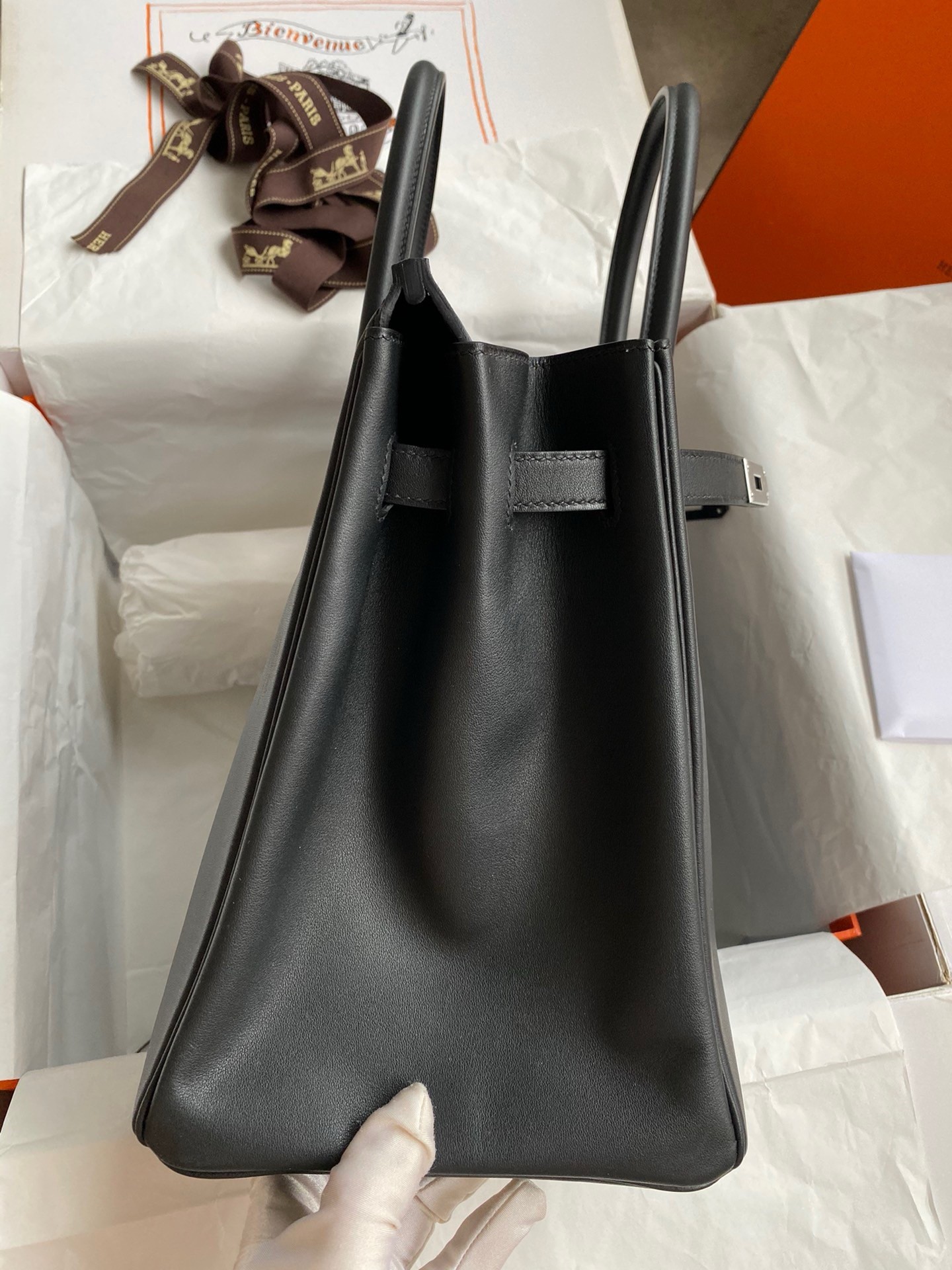 Hermes Birkin 35 Retourne Handmade Bag in Black Swift Leather