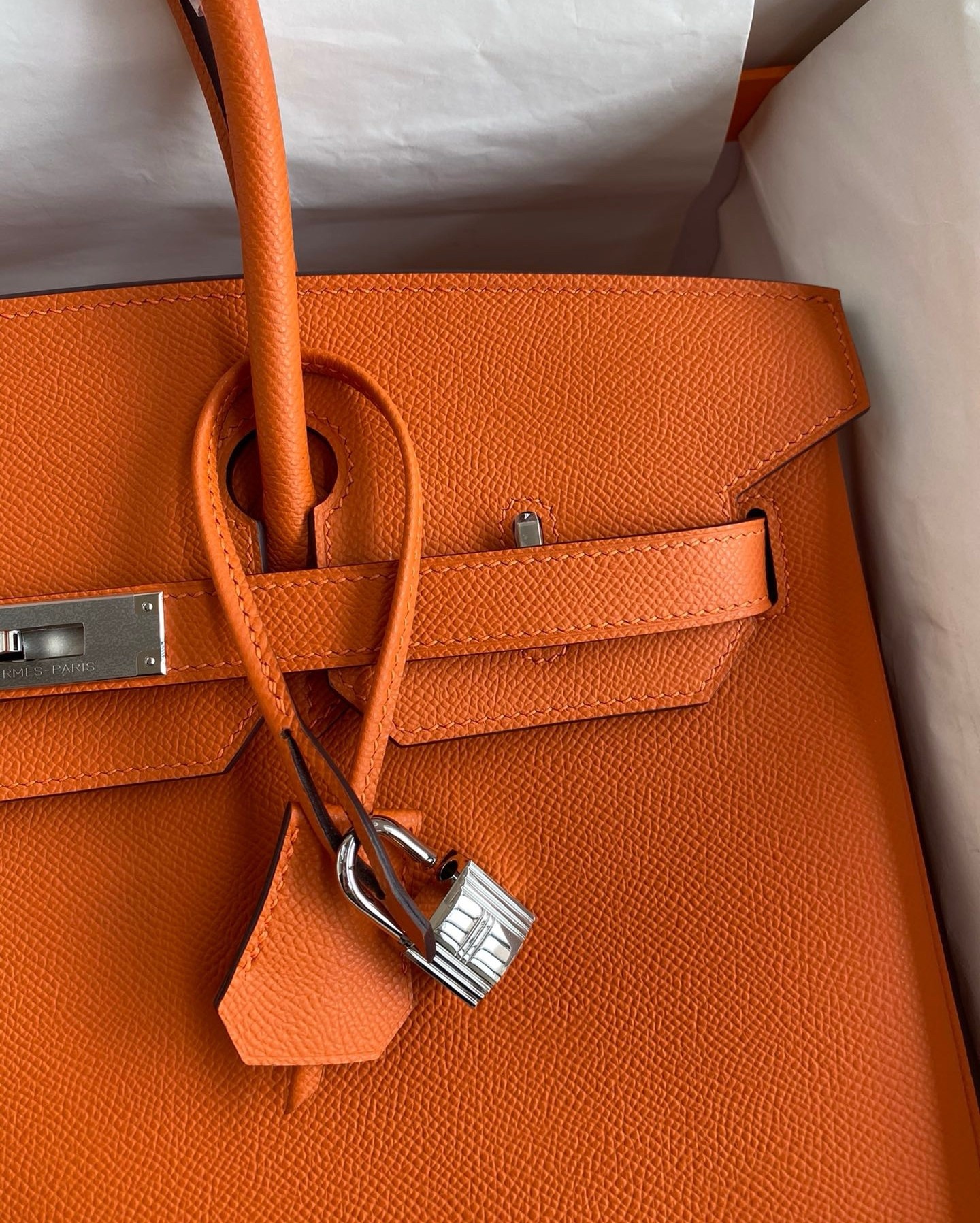 Hermes Birkin 35 Retourne Handmade Bag in Orange Epsom Calfskin